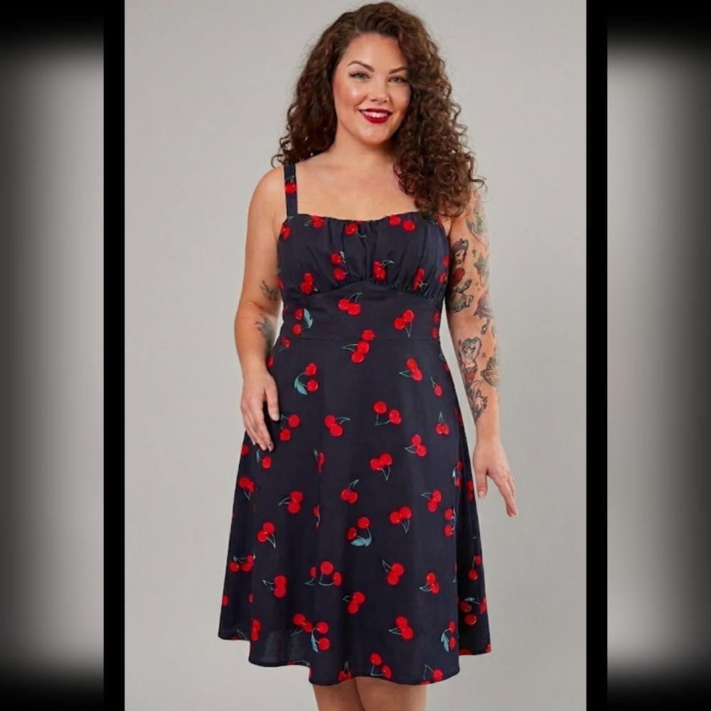 Cute Black Pinup Swing Dress with Cherries, Retro Rockabilly Style,plus  Size 5X